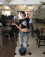 Cat gradation denim pants