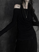 soft drape halter long sleeve T (2color)