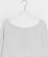 Dre Stripe Summer Button Off-Shoulder Long Sleeve Tee