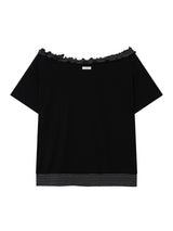 ストライプ フリル オフショルダー(BLACK)