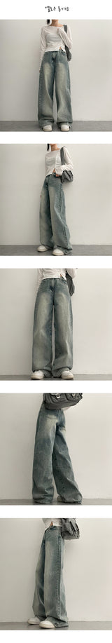【ベーシック・ロング/S-3XL】バヌヌ バックバンディングヴィンテージデニムワイドパンツ