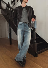 Pale wash wide denim pants