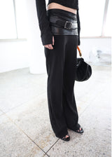 [ID] Layered Leather Bootcut Pants (Black)