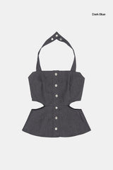 Denim snap cut out sleeveless top