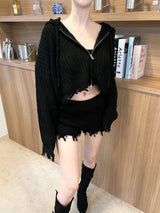 1418. Knit damage hood zip-up (3color)