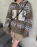 Deer knit zip up