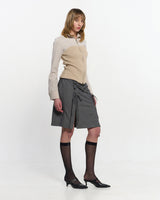 Ribbon Tied Slit Skirt _ GREY