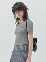 KIRSH プレーンスリムフィットヘンリーネックTシャツ【グレー】