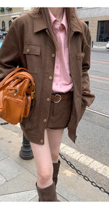 high-end pink loose fit long-sleeve shirt