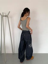 HERRINGBONE NONFADE BALLOON JEANS