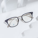 Knouun Square titanium glasses CODE. 104. A Navy N Silver
