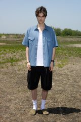 DENIM LINEN WESTERN HALF SHIRTS LIGHT INDIGO