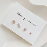 [4-Set] Pearl Flower Piercing Set / 2 Colors / Cubic Mini Pearl Spring Pink Daily Simple