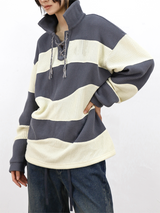 RELABEL(ラベル) ワッフルウィーブエスニックパターンコントラストカラーノッティドファブリックパッチワークプルオーバーニット