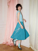 Printed loose ocean blue polka dot umbrella skirt