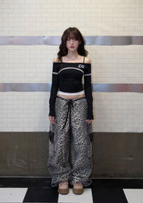 leopard lace cargo pt - black