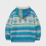 Snow Gradation Fur Hood Knit Zip Up