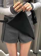 Oen Dot Slit Belt Mini Skirt