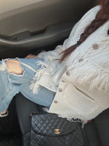 Tassel tweed loose fit no-collar jacket