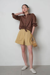 Linen pearl Shirt_Brown