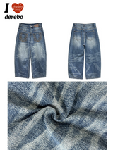 Pocket Embroidery Straight Long Denim Pants