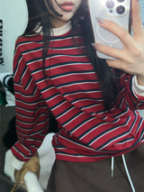 STRIPE OVER BOXY BOYFRIEND ロングスリーブTシャツ ❤💚🩵🧸4COLOR