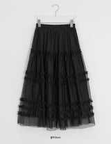 Lanbaf Frill Tiered Layered Long Skirt