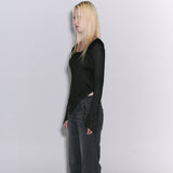  Ribbon Detail Slim Top Black