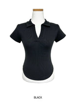 Rie rounding collar short-sleeved T-shirt