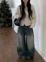 Jaenun Wool V-Neck Loose Knit Cardigan