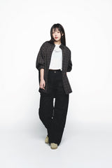 25SS EMBO LOGO OVERSIZE CHECK SHIRTS BLACK