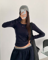 マロンレイヤードスタイルキャミソールセットロングスリーブTシャツ