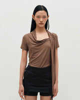 Cowl Neck Scarf T-Shirt _ BROWN