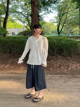 ワッフルオーバーヘンリーネック長袖Tシャツ