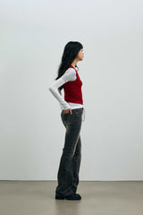 COMET LAYERED SLEEVE TOP / RED