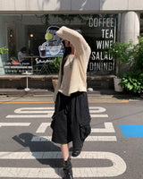 Dark denim balloon bermuda pants