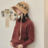 VA Digital Logo Cozy Knit Bonnet Hat / DarkBeige&Black