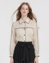 [PRE- FALL] Eliane Sheer Piping Crop Shirt Jacket Ivory