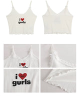 I Love Girl　vネックスリーブレスクロップトップ