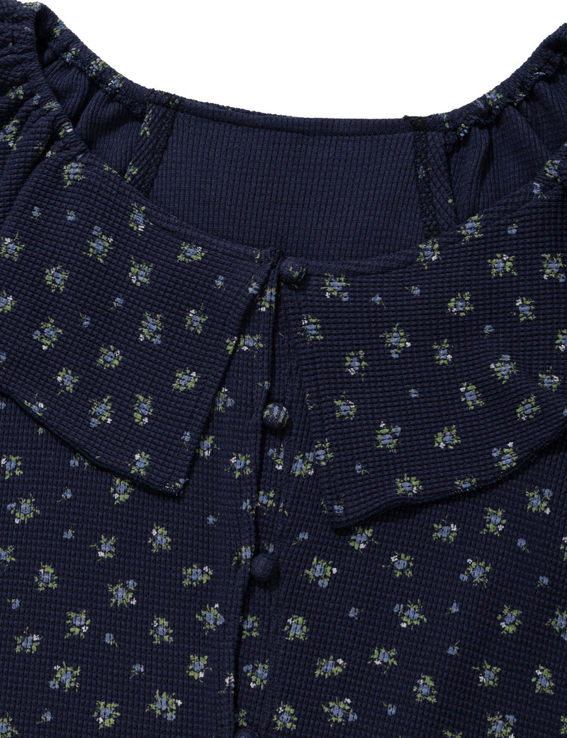 RUFFLE FLOWER BLOUSE(NAVY)