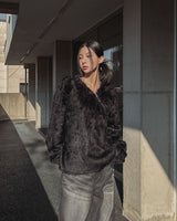 Unbalanced angora zipper knit