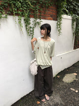 Shushup Off-Shoulder Tencel Layered Snap Short Sleeve Tee