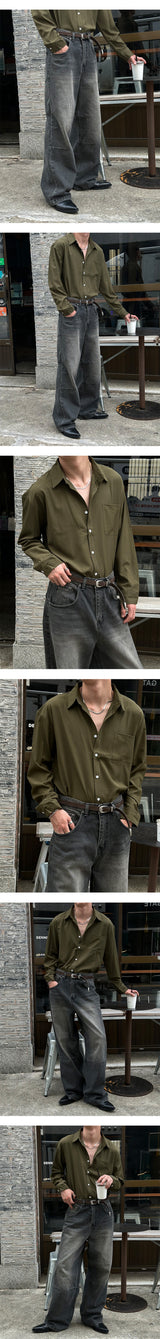 [UNISEX]ダークブラックワイドデニムパンツ