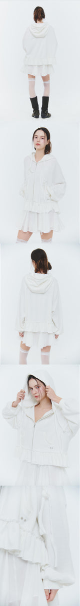 ANGEL FRILL HOOD ZIP-UP white
