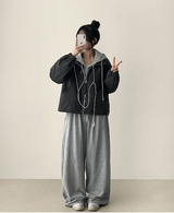 イアンフロントダイアゴナルインシジョンヘムストリングワイドパンツ