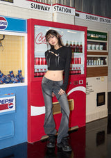 wave lace ribbon hoody - black