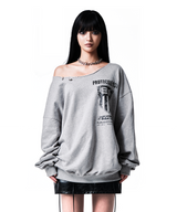 91 CREST PIERCING ONE-SHOULDER SWEATSHIRT MELANGE GRAY