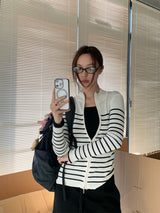 Stand Collar Stripe Long Sleeve Zip-Up