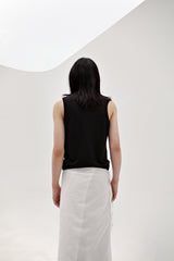 Linen oval neck knit, Black