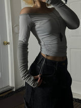 Grey shirring T-shirt